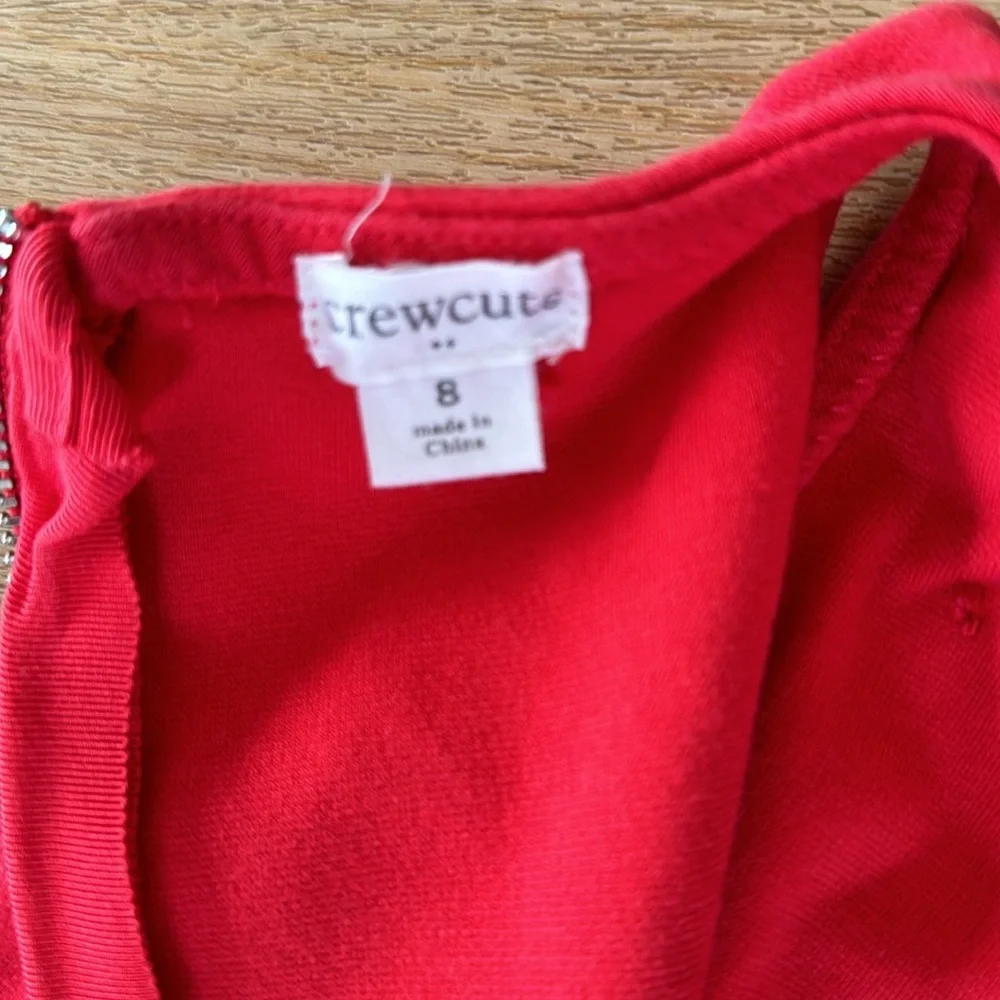 Crew cut, red sleeveless, cotton, embellished collar holiday dress. Sz 8